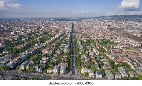 Aerial photo from a drone shows the Andrassy road in Budapest, Hungary.