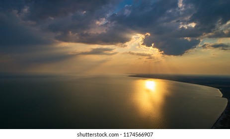 Aerial photo from flying drone of a fascinating nature landscape with dramatic evening sunset sky - Shutterstock ID 1174566907