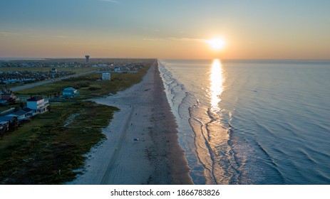 Aerial Photo Of Galveston Beach Sunrise