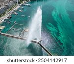 Aerial photo of Geneva water fountain on lake Geneva, Switzerland