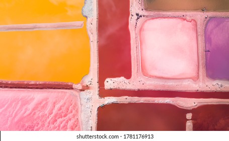 Aerial Photo Of Hutt Lagoon In Port Gregory, Western Australia. The Lake Is Used For Growing Medicinal Algae That Colours The Water Pink. Australia. 