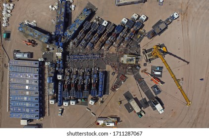Aerial Photo Of Hydraulic Fracturing Equipment. (FRACKING)