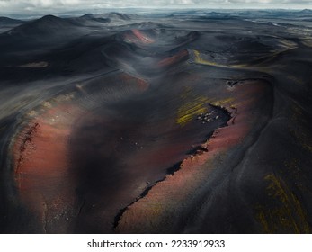 Aerial photo of Iceland volcano craters 