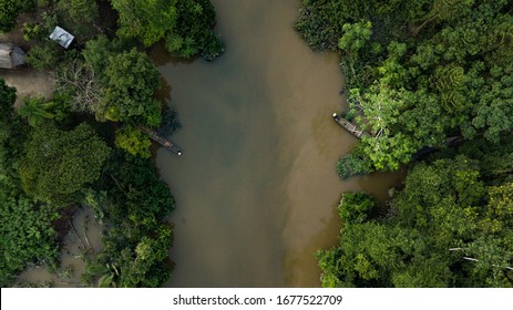 Aerial Photo Of Jungle River In Amazon Rainforest In Peru 