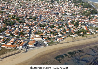 Aerial photo of La-Tranche-sur-Mer city , Vendee department, Pays-de-la-Loire region, France, Europe
