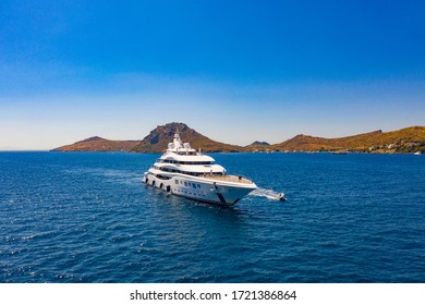 Aerial Photo Of Luxury Super Yacht On The Sea And Marina