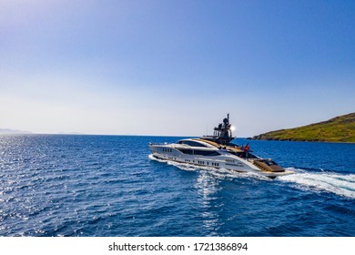 Aerial Photo Of Luxury Super Yacht On The Sea And Marina