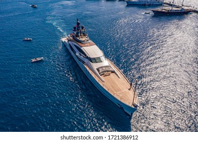 Aerial Photo Of Luxury Super Yacht On The Sea And Marina