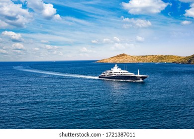 Aerial Photo Of Luxury Super Yacht On The Sea And Marina