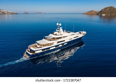 Aerial Photo Of Luxury Super Yacht On The Sea And Marina