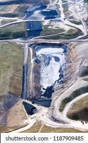 Aerial Photo, Mountain Top Removal Coal Mining Site, Sludge Pond, Coal Slurry Impoundment, Near Cowen, Webster County, West Virginia, USA