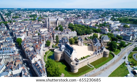 Aerial photo of Nantes city castle, Le chateau des ducs de Bretagne, Loire Atlantique, France