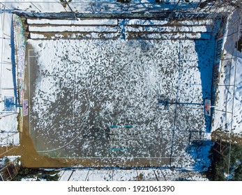 Aerial Photo Of An Outdoor Basketball Stadium During The Medea Snowstorm In Athens, Galatsi