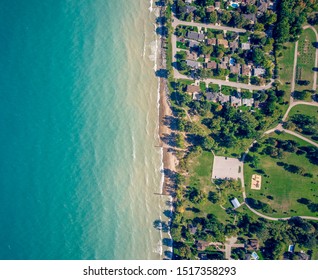 Aerial Photo Over Lake Huron And Mike Weir Park.