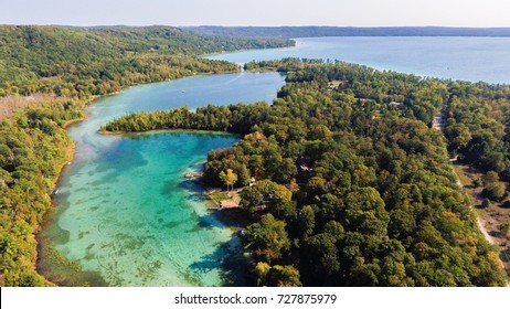 Aerial photo over Northern Michigan Lake - Shutterstock ID 727875979