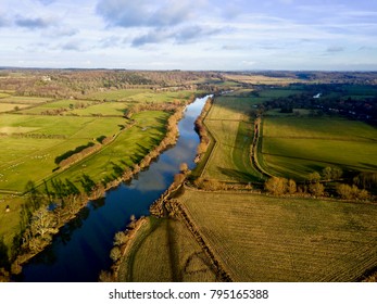 Aerial photo over The River Thames towards Reading in Berkshire countryside, UK