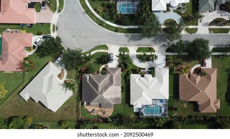 Aerial Photo Overlooking Florida Neighborhood Street And Houses