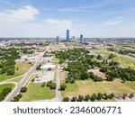 Aerial photo parks landscape Downtown Oklahoma City Summer heat wave 2023