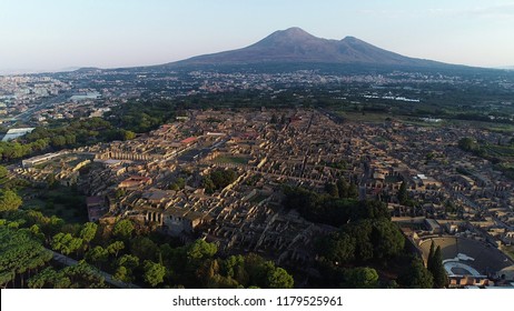 Aerial Photo. Pompeii Ruins - Ancient Lost Roman City. Sunrise. Italy.