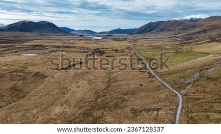 Aerial photo of the road and countryside on the way to the Ashburton Lakes  in the South Island