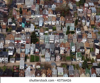 Aerial Photo Of Rust Belt Row Homes In A Large Midwest US City,