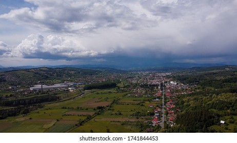 Aerial Photo With Severe Weather Above A Town