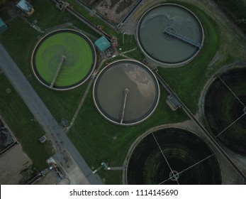 Aerial Photo Of A Sewage Treatment (water Reclamation/waste Management) Plant In Guildford, England On A Sunny Day.