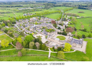 Aerial Photo Of The Small Village Of Ripley In Harrogate, North Yorkshire In The UK Showing The Historical British Ripley Castle Wedding Venue And Old Stones Cottages In The Small Village