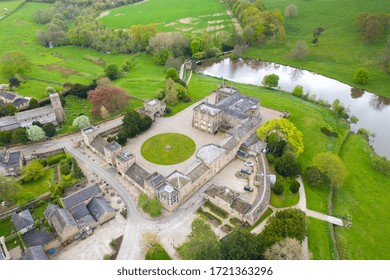 Aerial Photo Of The Small Village Of Ripley In Harrogate, North Yorkshire In The UK Showing The Historical British Ripley Castle Wedding Venue Along Side The Ripley Lake