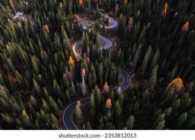 Aerial Photo of Snake Road in Passo Giau Cortina d Ampezzo Dolomites Italy
