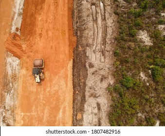 Aerial Photo Of A Steam Roller At A Construction Site