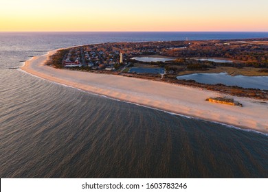 Aerial photo: sunset over Cape May Point, NJ
