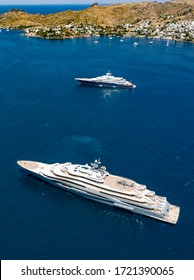 Aerial Photo Of Super Mega Luxury Yacht In Blue Sea And Marina