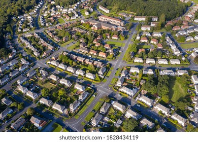 Aerial Photo Of Village Of Meanwood In Leeds, West Yorkshire, England Showing A Typical UK Housing Estates From Above In The Summer Time