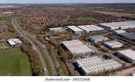 Aerial Photo Of The Village Of Walnut Tree And Old Farm Park In Milton Keynes UK Showing A Typical British Housing Estate On A Sunny Summers Day Taken With A Drone From Above