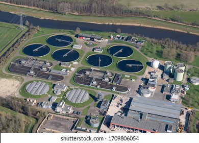 Aerial photo of a wastewater purification installation near Amersfoort, The Netherlands