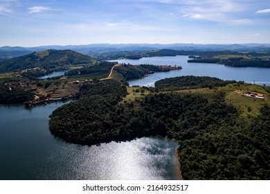 Aerial photograph of the Caconde SP dam. Inland city of São Paulo, Brazil. 2022