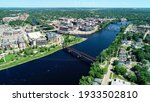 aerial photograph of the Chippewa River approaching the confluence in downtown eau claire wisconsin