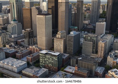 Aerial photograph of City Skyline, Seattle, Washington, USA