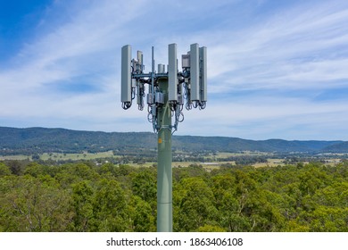 Aerial photograph of the communications bundle and structure on a telecommunications tower - Shutterstock ID 1863406108