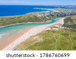 Aerial Photograph of Crantock Beach and Pentire head, Newquay, Cornwall, England