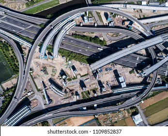 Aerial photograph of effect road under construction.Viewpoint from directly above.