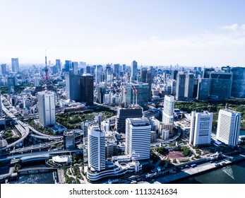 Aerial Photograph Of The Highway Crossing The City Landscape In Tokyo.