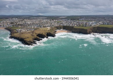 Aerial photograph of Lusty Glaze Beach, Near Newquay, Cornwall, England - Shutterstock ID 1944506341