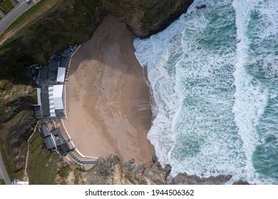Aerial photograph of Lusty Glaze Beach, Near Newquay, Cornwall, England - Shutterstock ID 1944506362