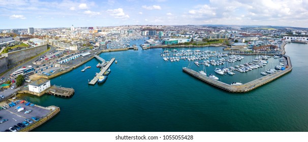 Aerial photograph of Plymouth Barbican and Plymouth Hoe.