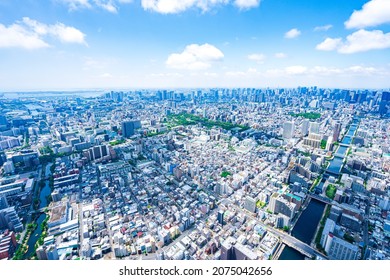 Aerial photograph of Tokyo urban area - Shutterstock ID 2075042656