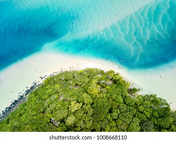 Aerial photographs of the Tallebudgera Creek inlet with Burleigh Heads to the bottom of frame. Gold Coast, Queensland, Australia.