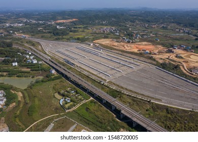 Aerial Photography Bullet High-speed Train Inspection Site And Orbital Aerial View, China