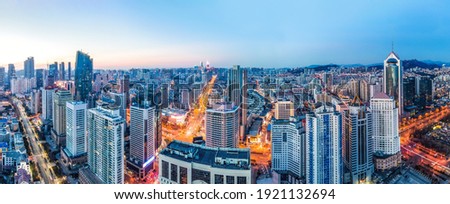 Aerial photography China Qingdao modern city architecture landsc